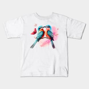 Valentine Kissing Bee Eater Bird Couple Kids T-Shirt